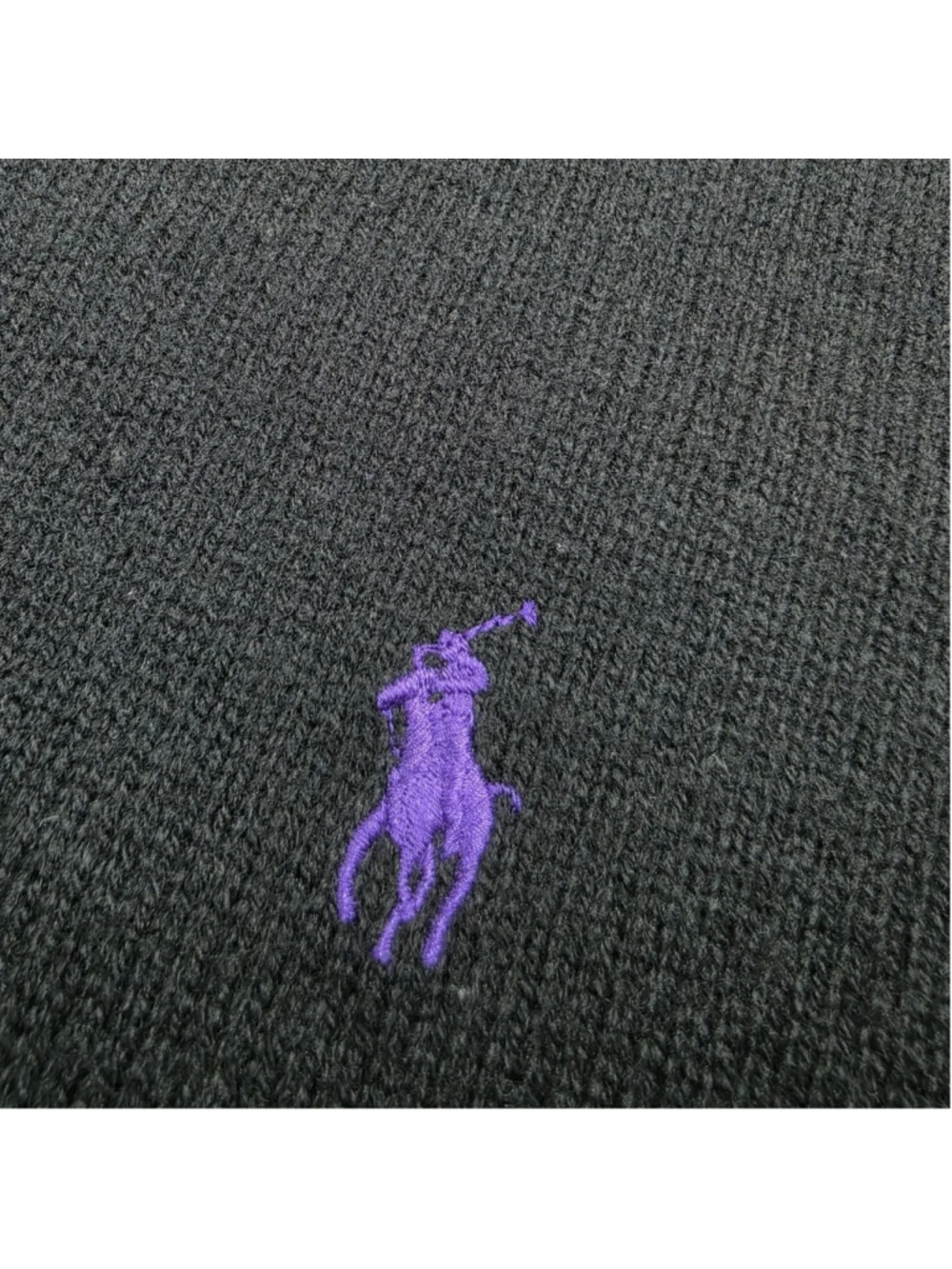Polo Ralph Lauren Lambswool V Neck Sweater Mens Large Black Purple Pony